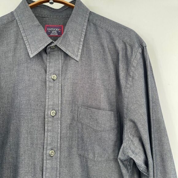 UNTUCKit Gray Slim Fit Long Sleeve Cotton Flannel Button Up Shirt Large - Picture 2 of 6